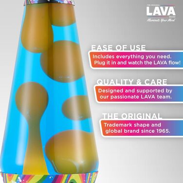 Класична лавова лампа Lava The Original Lamp Warped Rainbow (36.8 см) — жовтий віск та синя рідина, декоративний світильник Liquid Motion