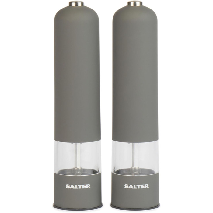 Електричний набір млинків Salter Cosmos BW12199EU7 для спецій, солі та перцю, з керамічним механізмом, підсвіткою, для слабких/артритних рук, одноручне керування, сірий