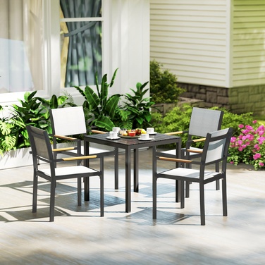 Outsunny Garden Table Алюміній 73x73 см Атмосферостійкий буфетний стіл з ефектом дерева, Кемпінговий стіл на 4 особи Нековзний балконний стіл Обідній стіл на відкритому повітрі для саду, патіо Балкон чорний