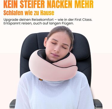 Подорожня подушка для шиї з капюшоном з ефектом пам'яті (Memory Foam) для літака та авто, бавовняна, рожева (Sakura Pink)