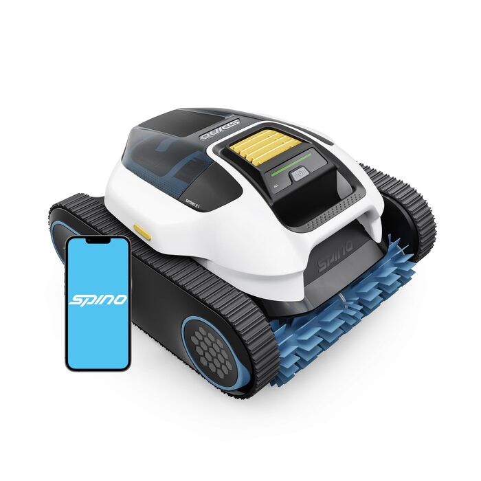 Робот-пилосос для басейну Spino E1 акумуляторний, для стін та дна, 210 хв бездротової роботи, продуктивність 21950 л/год, 5 режимів очищення, автоматична парковка, біло-жовтий