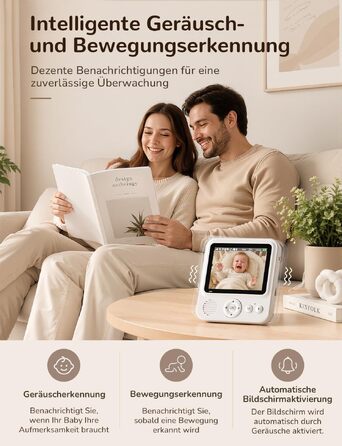 Відеоняня OBVHNUA з камерою без WLAN, дисплей 2.8 дюйма, роздільна здатність 720P, режим VOX, до 96 годин роботи