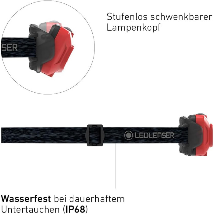 Налобний ліхтар Ledlenser HF4R Core, 500 люмен, водонепроникний, акумуляторний, з червоним світлом, для туризму та активного відпочинку