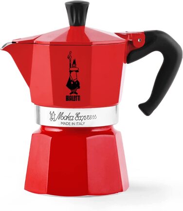 Bialetti Moka Color - іконічна гейзерна кавоварка для плити, 6 чашок, 270 мл, алюміній, червона, для справжньої італійської кави