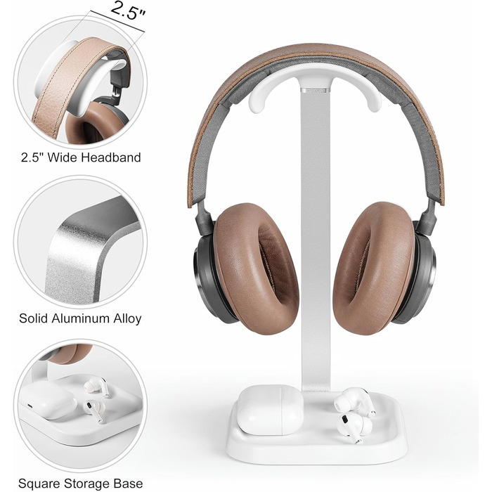 Підставка для навушників з поличкою, важка база, біла, для AirPods Max, Beats, Bose, Sennheiser, Sony, для геймерів