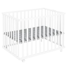 Дитячий манеж roba складаний, білий, дерево, з матрацом Little Stars, 74x100 см, компактний, на колесах