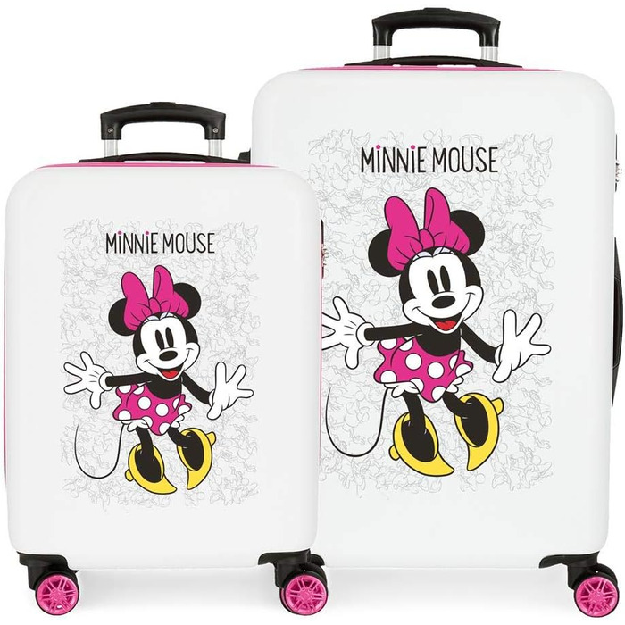 Дорожній набір валіз Disney Minnie Enjoy the Day, білий, 55/68 см, жорсткий ABS пластик, кодовий замок, 104 л, 4 подвійні колеса, ручна поклажа