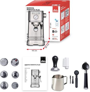 Кавомашина Solis Barista Perfetta Plus V2, напівавтоматична, з капучинатором, програмована, знімний резервуар для води, функції гарячої води та пари, срібляста