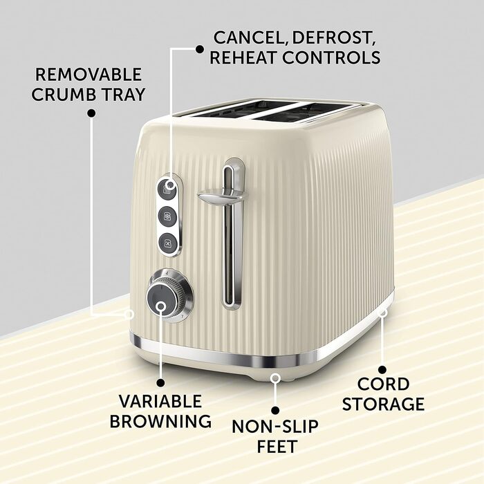 Тостер Breville Mutiger 2-слотовий кремовий з широкими прорізами, хром-срібло (VTR003)