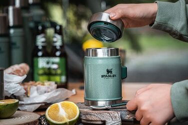 Термос для їжі Stanley Classic Legendary 400 мл з ложкою-виделкою, нержавіюча сталь, 7 годин збереження температури, BPA-free, підходить для посудомийної машини, зелений Hammertone