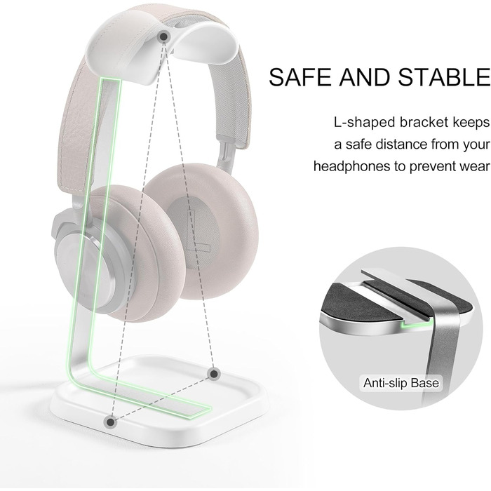 Підставка для навушників з поличкою, важка база, біла, для AirPods Max, Beats, Bose, Sennheiser, Sony, для геймерів