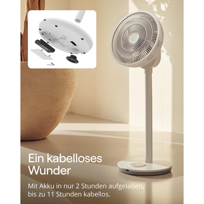 Duux Whisper Flex 2 Smart Вентилятор: тихий (13 дБ), нічний режим, таймер, регульована висота (54-92 см), енергоефективний, з Wi-Fi та пультом (білий, з акумулятором)
