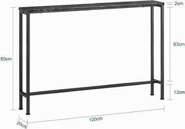 Вузький консольний стіл SoBuy для передпокою 120x80x20 см, мармуровий дизайн та чорний колір