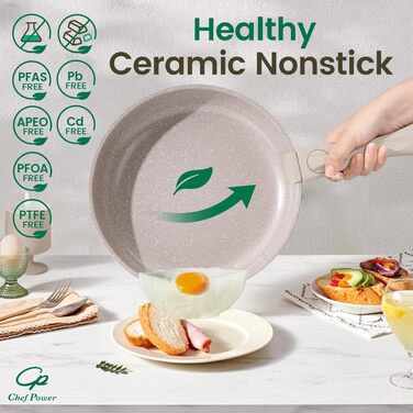 Набір посуду Chef Power Keramik 19 предметів, антипригарний, знімні ручки, індукція, для кемпінгу, мокко-тауп