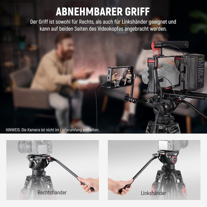 Відеостатив NEEWER 76'' з рідинною головкою, алюмінієвий, важкий, для DSLR та відеокамер, подвійна QR-пластина, навантаження до 8 кг, LL27