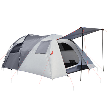 Outsunny Camping Tent 5-місний тунельний намет зі спальнею, сумка для перенесення, водяний стовп 2000 мм, сітчасте вікно, сірий