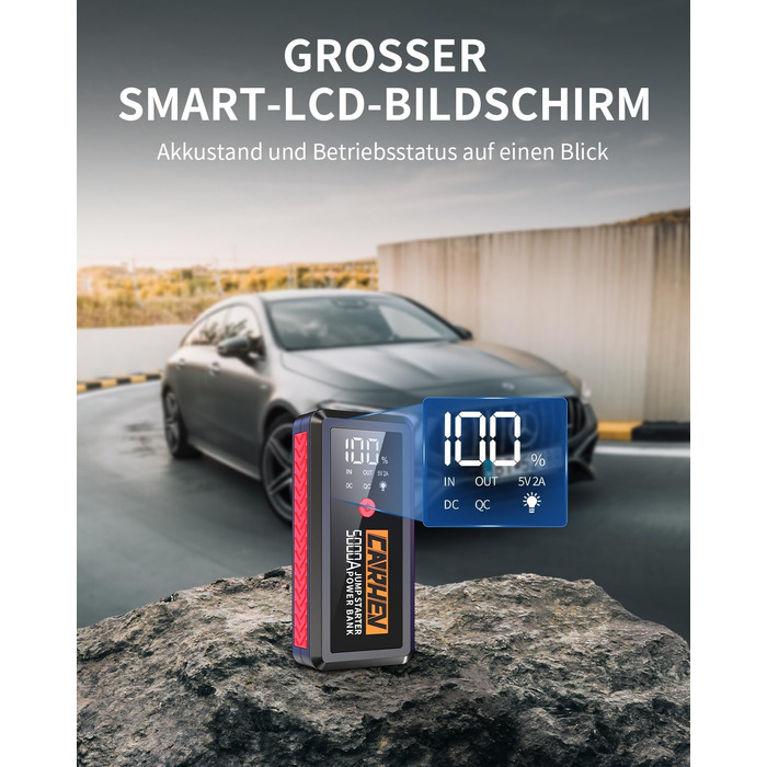 Powerbank для авто Starthilfe 5000A: зарядний пристрій, бустер, 12V, 8.0L бензин/дизель, USB, LED ліхтарик