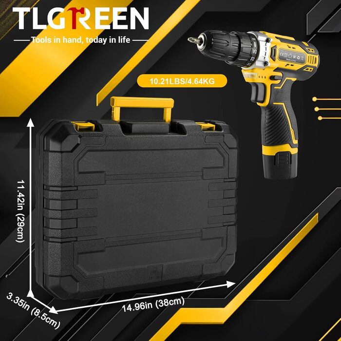 Набір інструментів TLGREEN з акумуляторною викруткою 12V, 138 предметів у кейсі для ремонту та побутових робіт (жовтий)