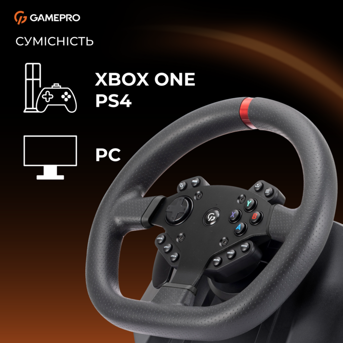 Ігрове кермо GamePro RW575PM з педалями та коробкою передач XBOX ONE/PS4/PS3/PC/SWITCH