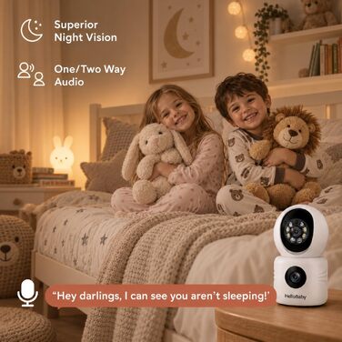 Відеоняня HelloBaby WiFi з камерою, нічним баченням та датчиком руху, двосторонній аудіозв'язок, керування через додаток, підтримка Cloud/SD карти пам'яті (Білий)