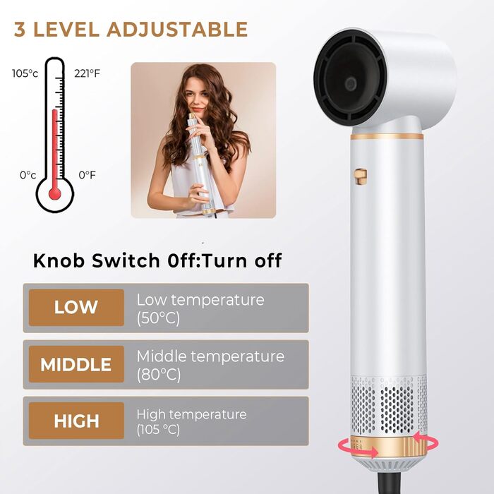 MogaWave Air Styler Pro 6 в 1: Фен-щітка, стайлер для волосся 1000W (білий)