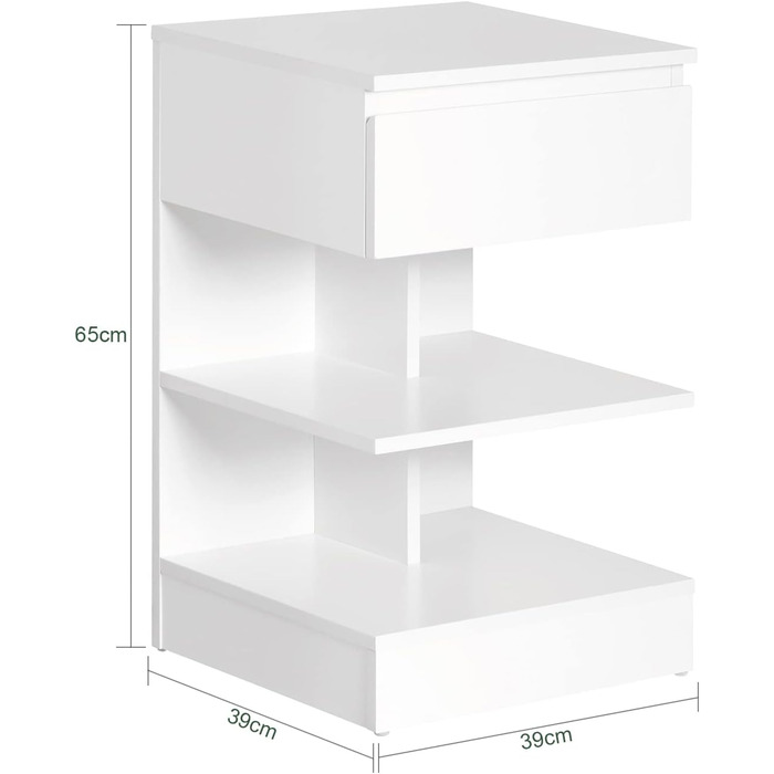 Тумба приліжкова SoBuy FBT49-W, біла, з 1 шухлядою і 3 полицями, 39x65x39 см