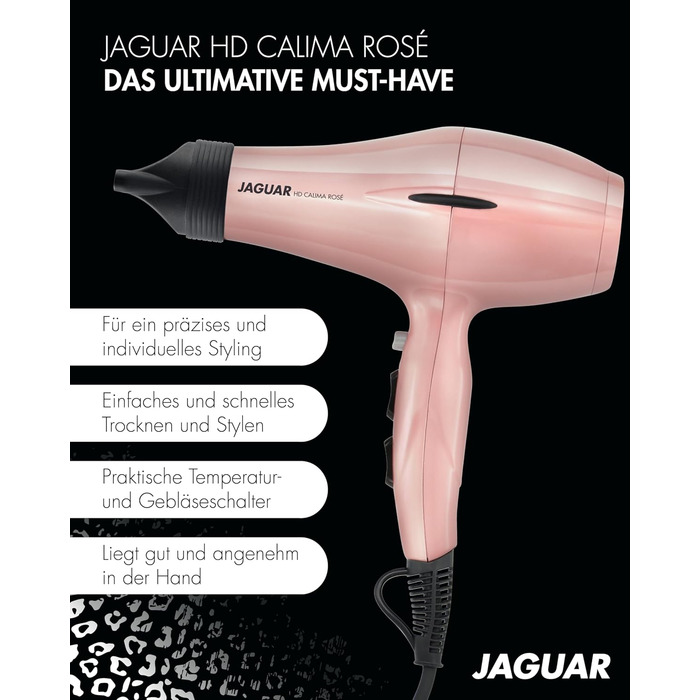 Фен JAGUAR HD CALIMA Rosé, професійний, потужний, з холодним обдувом та регулюванням нагріву і повітряного потоку, для укладання волосся