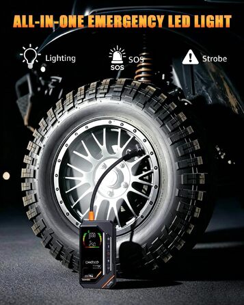 Пусковий пристрій (бустер) 5000А з компресором 160 PSI, портативний автомобільний насос 88.8 Вт-год, для бензинових (до 10.0л) та дизельних (до 9.0л) двигунів, 12В, з LED-ліхтарем, чорний