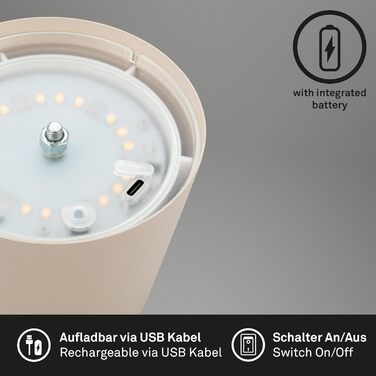 BRILONER бездротова LED настільна лампа з димером, сенсорним керуванням, акумуляторна, регульована по висоті, нічник, лампа для читання, кемпінгу та вулиці, 36x10,5 см, бежева