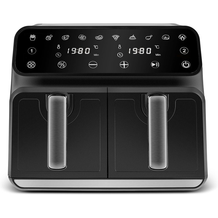 Karaca Multifry XXXL 4+4 л цифрова подвійна аерофритюрниця для здорового та смачного приготування страв для всієї родини, 1700 Вт, технологія 360° циркуляції повітря