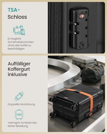 Валіза для подорожей SONGMICS, жорстка Expandable валіза з ABS-пластику, TSA-замок, 4 подвійні колеса, велика (L), 65 см, чорна (RLP002B101)