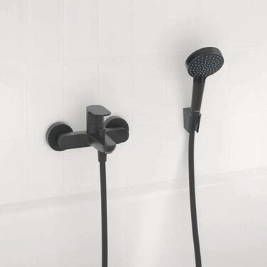 Змішувач для ванни Hansgrohe Rebris S, накладний, однолеверний, чорний мат, для 2 споживачів, довжина виливу 17,3 см, артикул 72859670