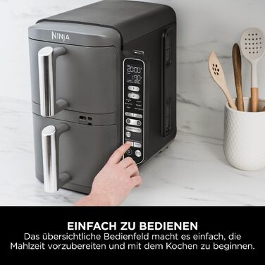 Вертикальна аерофритюрниця Ninja Double Stack XL Air Fryer 9,5 л з цифровим термометром, 6 функцій приготування, 2 рівні, сіра SL451EU