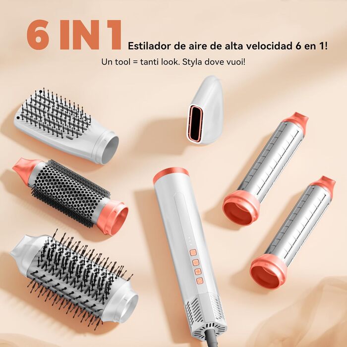 Hairstyler 5-в-1 з ефектом Coandă: Фен-щітка, автоматичний завивач, кругла щітка для об'єму та сушіння (Помаранчевий)