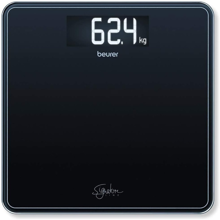 Ваги підлогові Beurer GS 400 Signature Line, скляні, чорні, велика платформа 31x31 см, дисплей XL, вантажопідйомність до 200 кг