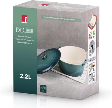 Каструля BERGNER Excalibur 20 см з кришкою, алюмінієва, підходить для індукції та духовки, зелена