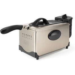 Електрична фритюрниця BLACK+DECKER BXDF2100E, 2100 Вт, 3 л, знімна чаша, нержавіюча сталь, сіра, регулювання температури, легке очищення, підходить для посудомийки
