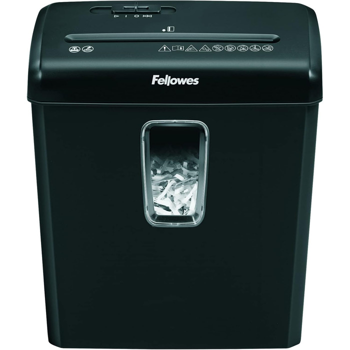 Шредер Fellowes Powershred FS-6C для дому та офісу, знищення 6 аркушів, перехресне подрібнення, кошик 15 л, P-4 безпека, чорний