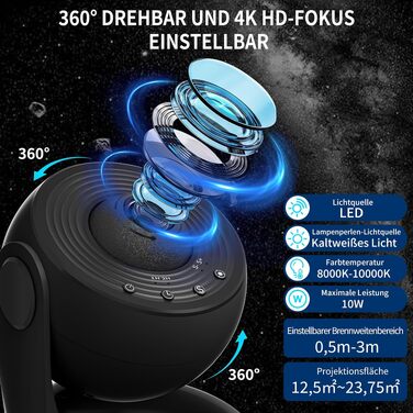 Проектор зоряного неба FlyEagle Galaxy — нічник-проектор зірок на стелю, чорний