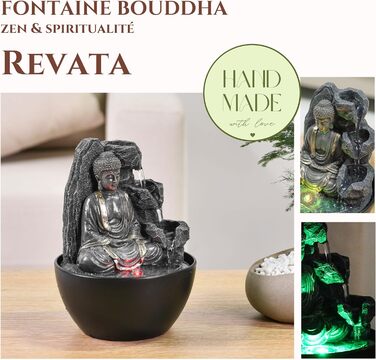 Декоративний кімнатний фонтан Будда з LED-підсвіткою, водоспад, Zen Feng Shui, Revata Zen'Light, 18 см – подарунок для дому, талісман на удачу