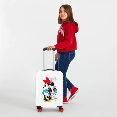 Дитяча валіза Disney Minnie Enjoy the Day, 40x55x20 см, біла, ABS-пластик, кодовий замок, 34 л, 2,8 кг, 4 подвійні колеса, ручна поклажа, червоно-біла