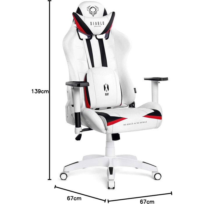 Ігрове крісло Diablo X-Ray King XL, біло-чорне, екошкіра, ергономічне, 4D підлокітники, офісне, з перфорацією та гойданням