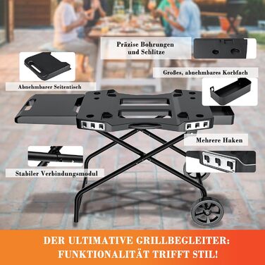 Підставка для гриля Denmay для Ninja Woodfire OG700, Pit Boss, Blackstone, Traeger Ranger, з підставкою та кошиком (чорний)