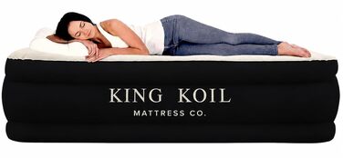 Повітряний матрац KING Koil Full Size з вбудованим насосом, плюшевий двоповітровий ліжко для дому та кемпінгу, чорний