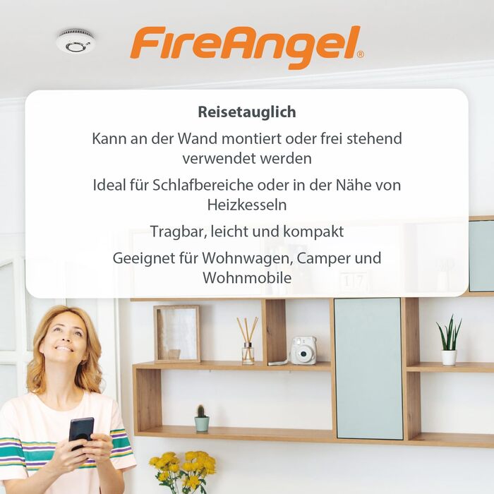 Портативний детектор чадного газу FireAngel FA6812 з LCD-дисплеєм, датчик CO