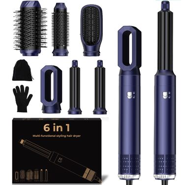 UKLISS Hairstyler 6 в 1: Фен-щітка, плойка, гребінець для укладки волосся 1000 Вт - Білий (Синій)