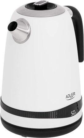 Електрочайник Adler AD 1295W, 1,7 л, нерж. сталь, білий сатин, LCD-дисплей, регулювання температури