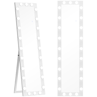 Дзеркало у повний зріст 150x40 см з LED-підсвічуванням та 24 лампочками, 3 кольори світла, підлогове, настінне або похиле. Білий колір.