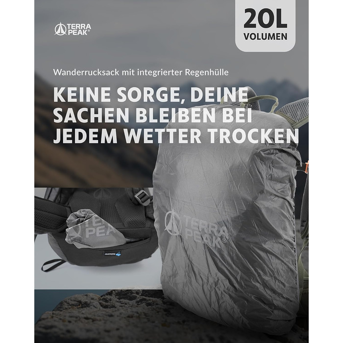 Рюкзак Terra Peak Airant з вентильованою спинкою, 20л, оливковий, туристичний, з поясом, тримачем для питної системи та дощовиком