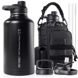 Термос-фляга OneTigris 1.9л (64oz) з чохлом, чорна: спортивна, для велосипеда, кемпінгу, йоги, полювання, риболовлі